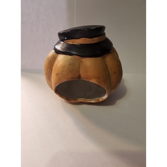 Vintage Cute Spooky Ceramic Tealight Halloween Orange Pumpkin Decor Antique - Picture 3 of 7